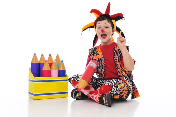 Clown boy with pencils — Stock Photo, Image