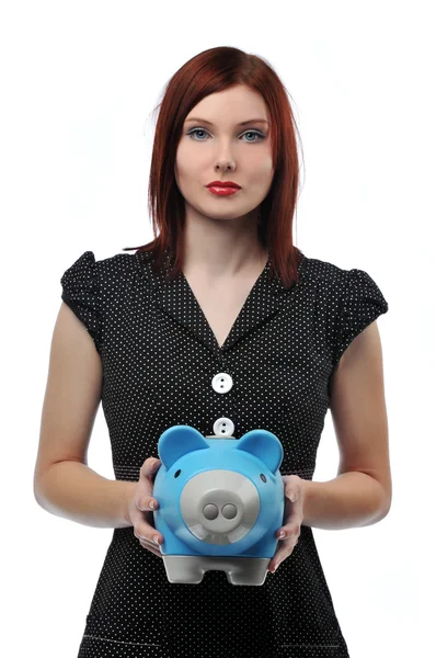 Young woman with piggybank — Stock Photo, Image