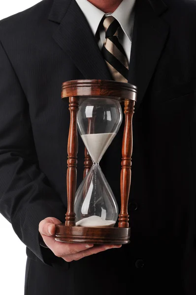 Affärsman med sand timer — Stockfoto