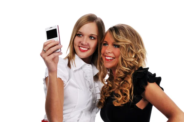 Young girls with cell phone — Stock Photo, Image