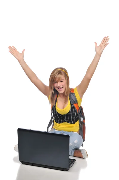 Young woman with laptop — Stock Photo, Image