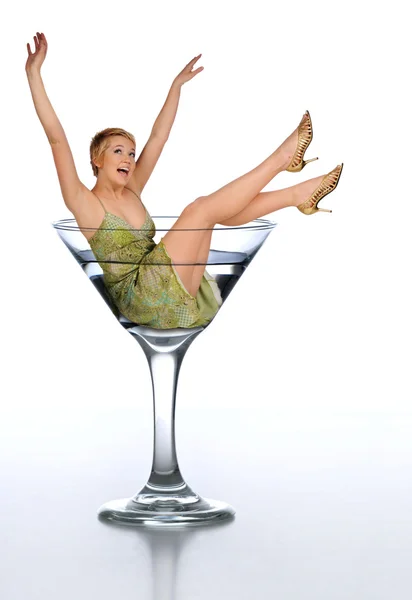Young woman ina martini glass — Stock Photo, Image