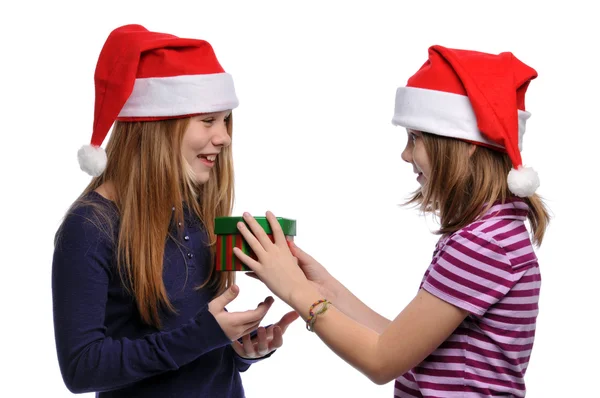 Two girls with christmas present — Stock Photo, Image