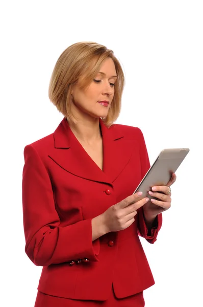 Businesswoman holding an e-book — Stock Photo, Image