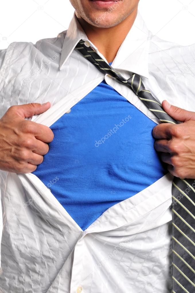 Businessman opening his shirt