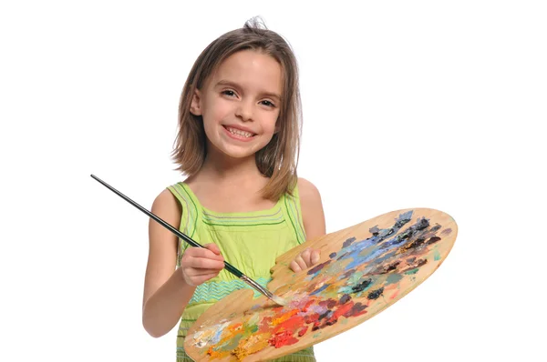 Kleines Mädchen mit bunter Palette — Stockfoto
