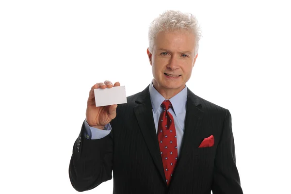Бизнесмен с визитной карточкой — стоковое фото