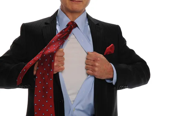 Businessman oepening his shirt — Stock Photo, Image