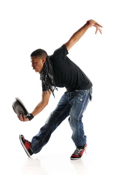 힙합 힙합 스타일 댄서 그의 손에 모자와 — 스톡 사진