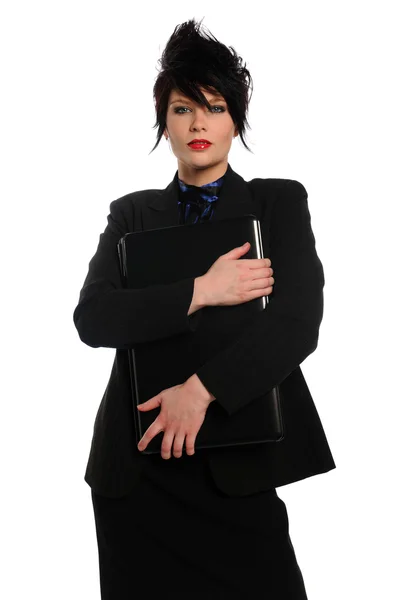 Young Businesswoman holding a laptop computer — Stock Photo, Image