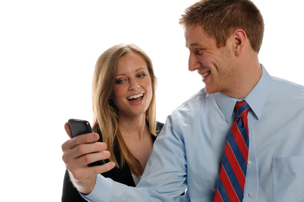 Young Businesspeople with cell phone — Stock Photo, Image