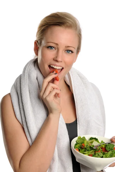 Portait of Young Woman eatind a bowl of salad — Stock Photo, Image