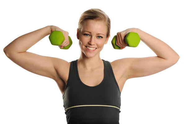 Young Blond Woman with dumbbells — Stock Photo, Image