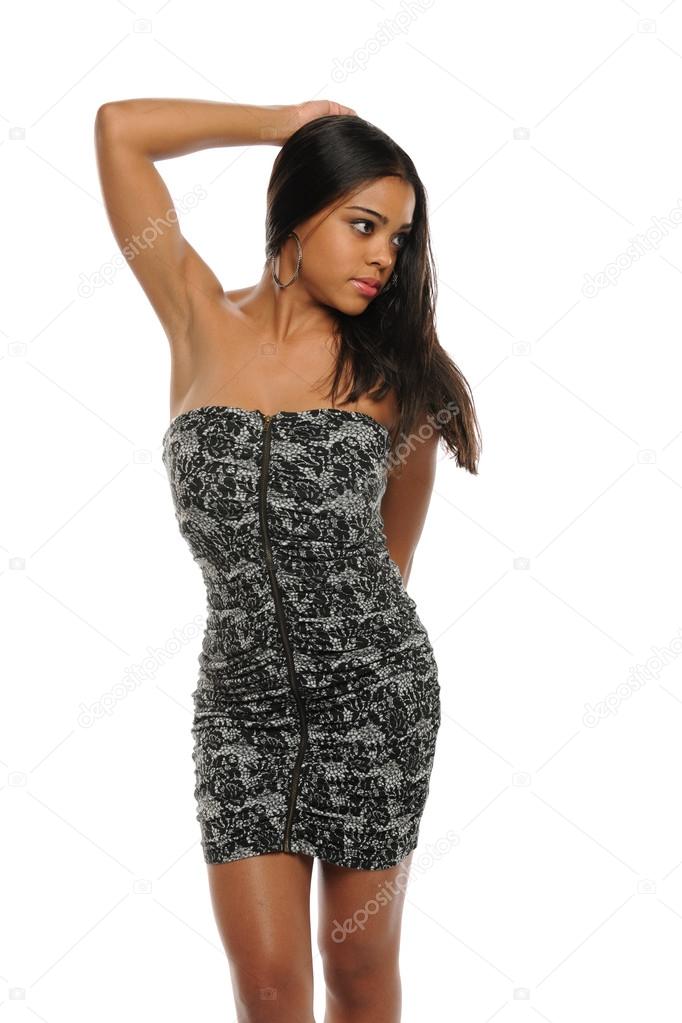 Young African American Woman Wearing a short dress