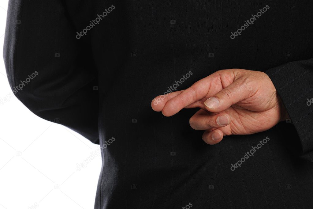 Businessman Crossing Fingers Behind His Back