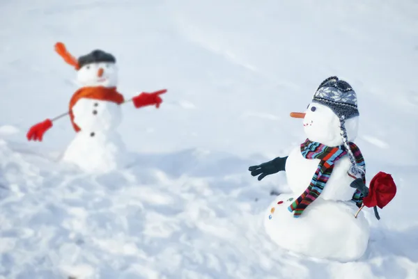 Twee sneeuwmannen - een mooie paar — Stockfoto
