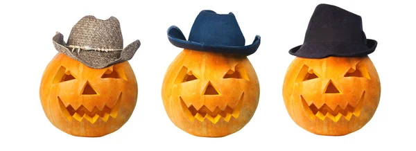 Three cowboy pumkins — Stock Photo, Image