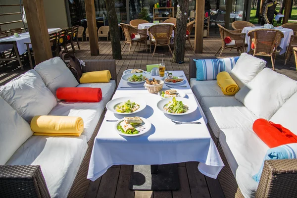 Served table at summer terrace cafe — Stock Photo, Image