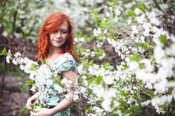 Hermosa chica en flor de primavera — Foto de Stock