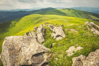 Atlılar üzerinde gün doğumu. Karpatyalı. Ukrayna. Borzhava