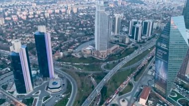 Commercial buildings and city traffic jam in Istanbul. Turkey. Timelapse