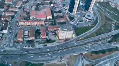 Commercial buildings and city traffic jam in Istanbul. Turkey. Timelapse