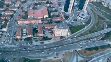 Commercial buildings and city traffic jam in Istanbul. Turkey. Timelapse