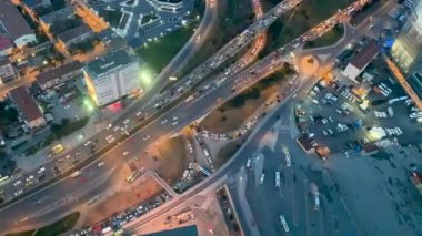 Commercial buildings and city traffic jam in Istanbul. Turkey. Timelapse