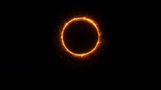 神奇的魔法门户黑色背景 详细的Uhd动画介绍和前置 橙色的火圈上闪烁着火花 传送过程 — 图库视频影像