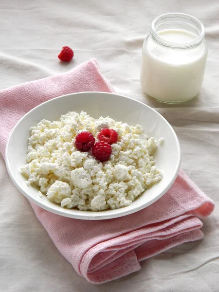 Сottage cheese with raspberries — Stock Photo, Image
