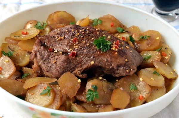 Roast pork potatoes — Stock Photo, Image