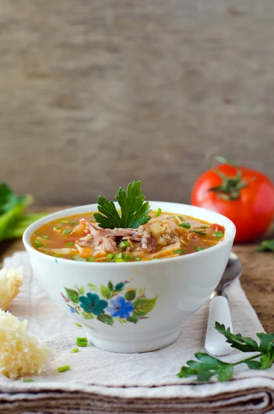 Soup with tomatoes and meat — Stock Photo, Image