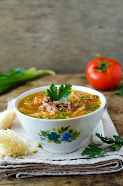 Soup with tomatoes and meat — Stock Photo, Image
