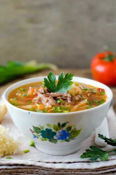 Soup with tomatoes and meat — Stock Photo, Image