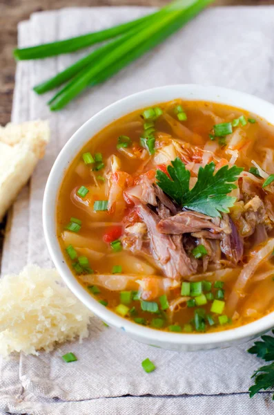 Soup with tomatoes and meat — Stock Photo, Image