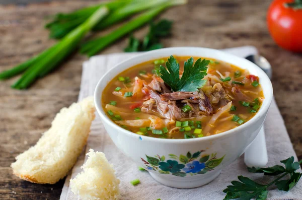 Soup with tomatoes and meat — Stock Photo, Image