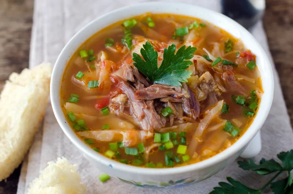 Суп с помидорами и мясом — стоковое фото