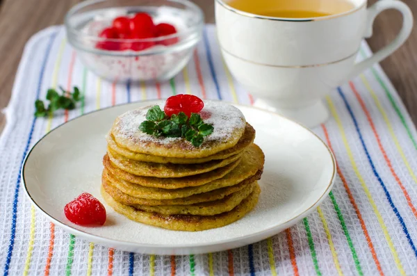 Pancakes with cherry and mint — Stock Photo, Image