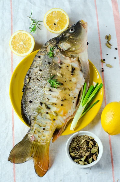 Fresh carp with lemon — Stock Photo, Image