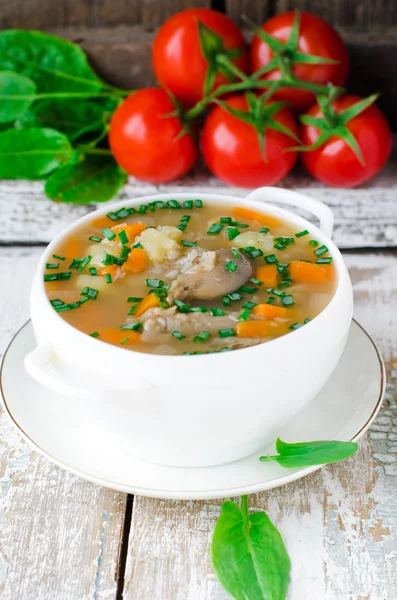 Mushroom soup with buckwheat — Stock Photo, Image