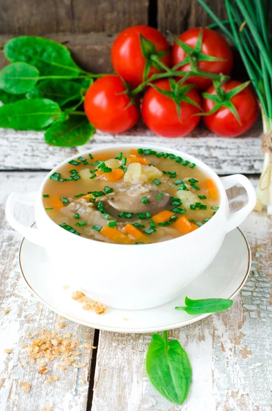 Mushroom soup with buckwheat — Stock Photo, Image