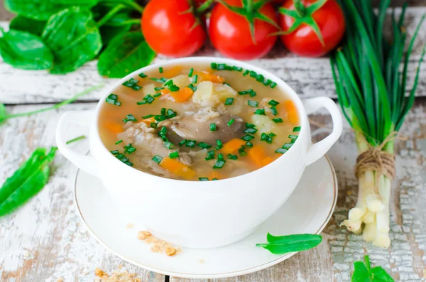 Mushroom soup with buckwheat — Stock Photo, Image