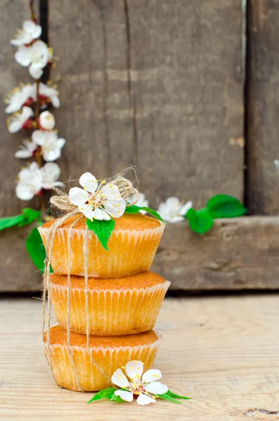 Muffins with flowers — Stock Photo, Image