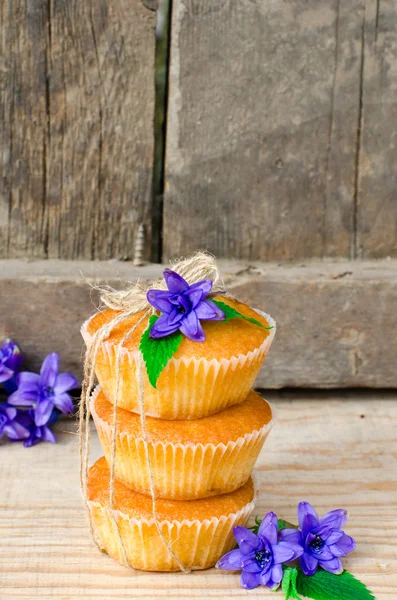 Muffins with flowers hyacinth — Stock Photo, Image
