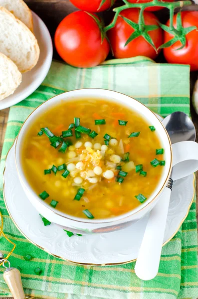 Zupa z soczewicy i pieczarek — Zdjęcie stockowe