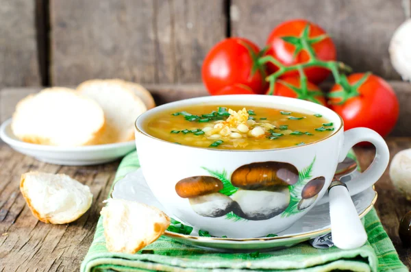 Lentil soup and mushrooms — Stock Photo, Image