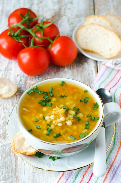 Lentil soup with pasta — Stock Photo, Image