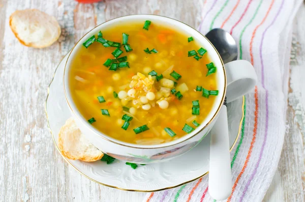 Lentil soup with pasta — Stock Photo, Image