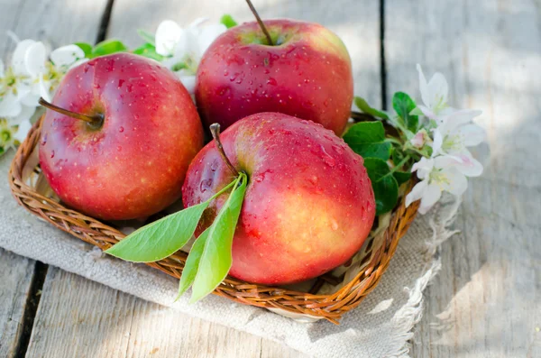 Manzanas rojas frescas en una canasta —  Fotos de Stock