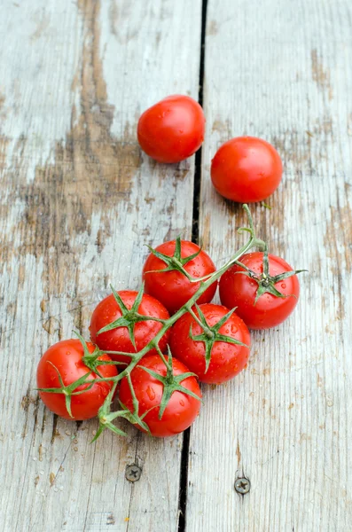 Tomates cerises fraîches sur une table en bois — Photo